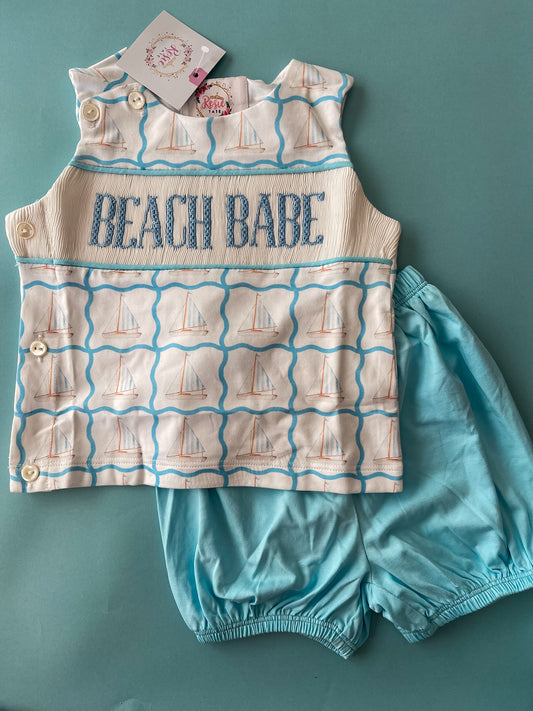BEACH BABE Blue Bloomer Set